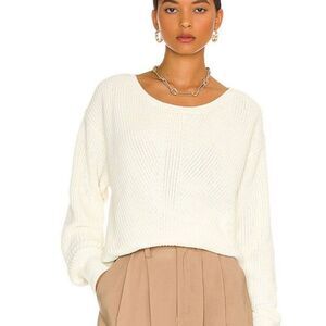 Revolve Bobi Black Cozy Cotton Sweater Womens Large Snow Cream Rib Knit Neutral